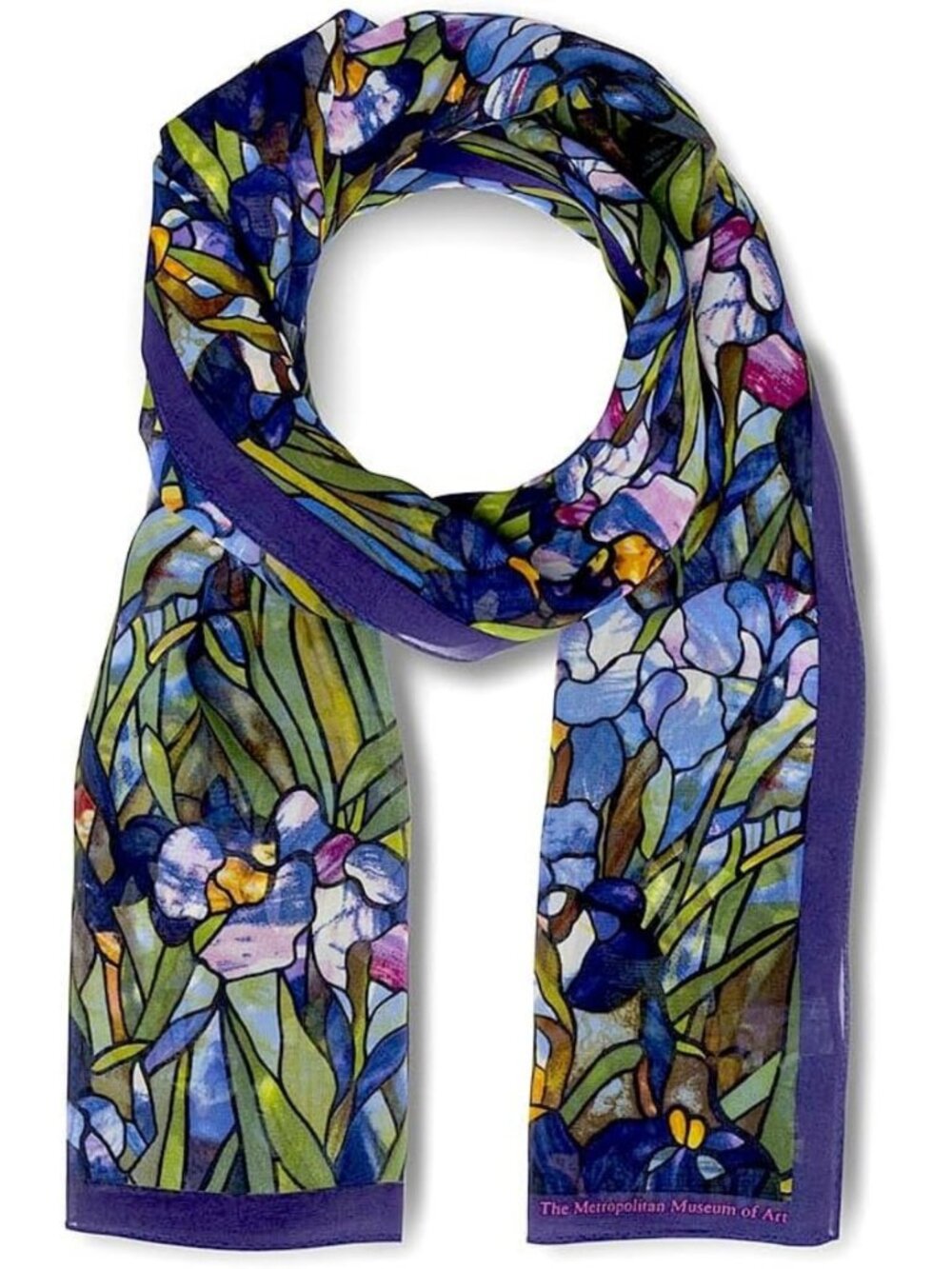Elegant Blue Silk Scarf for Women | 64" x 18" Floral Iris Design Accessory